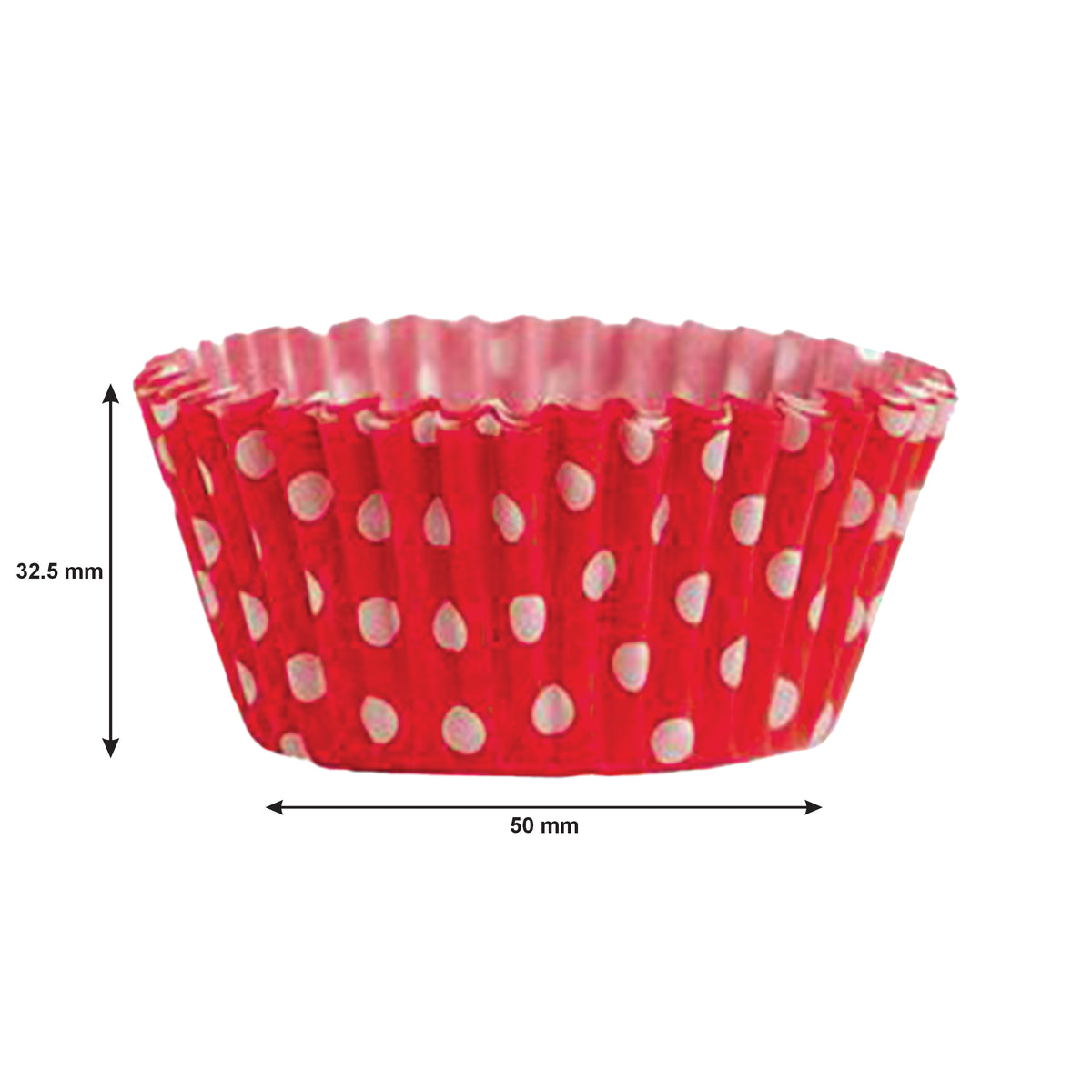 REGENT CAKE CUPS RED WITH WHITE DOTS 50PK, 50MM DIAX32.5MM