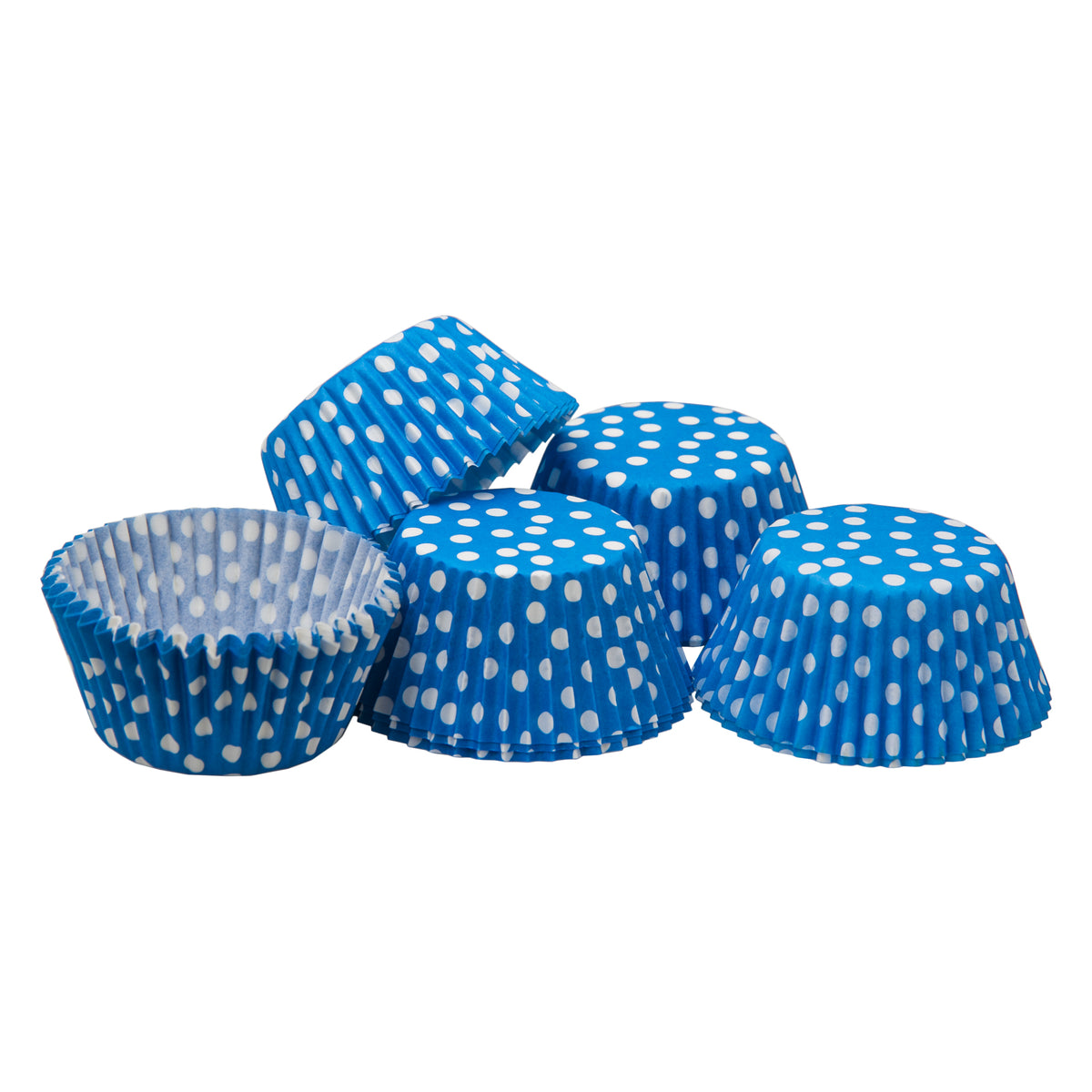REGENT CAKE CUPS BLUE WITH WHITE DOTS 50PK, 50MM DIAX32.5MM