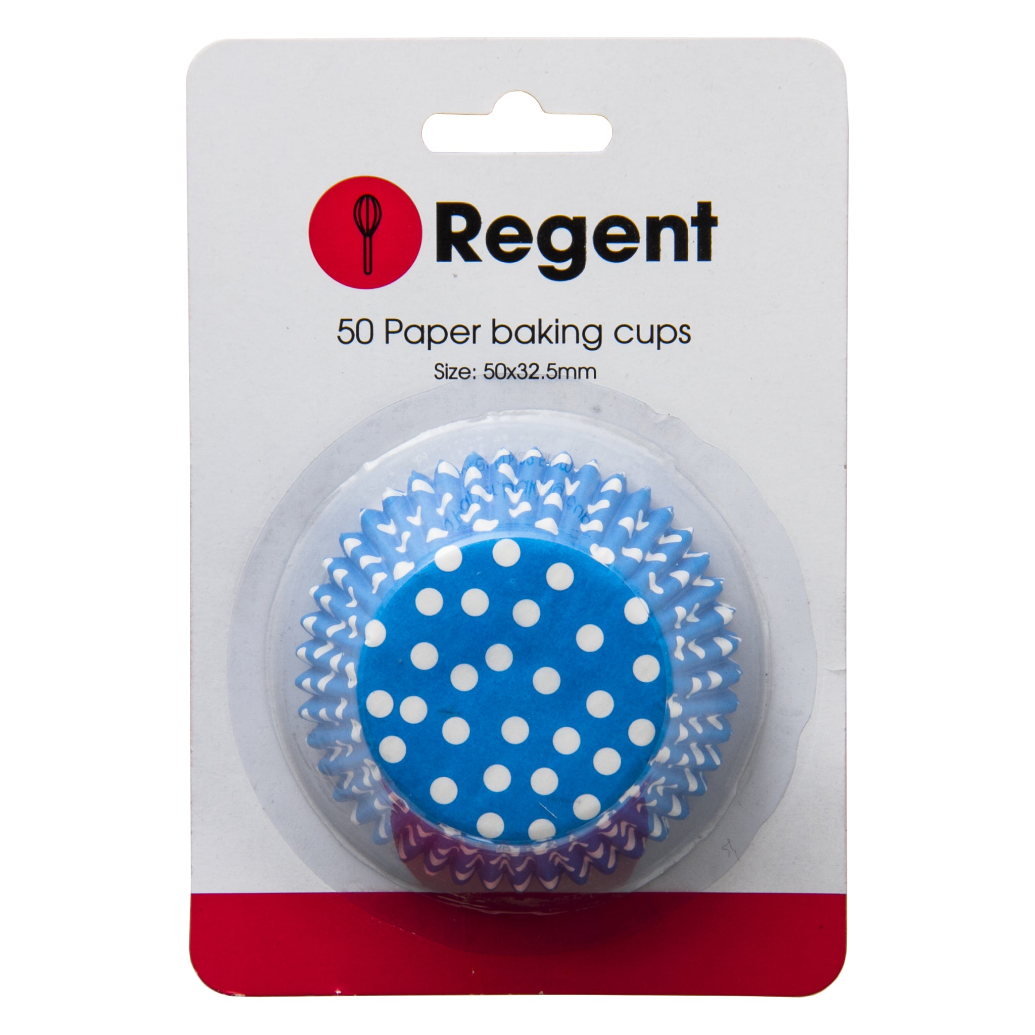 REGENT CAKE CUPS BLUE WITH WHITE DOTS 50PK, 50MM DIAX32.5MM