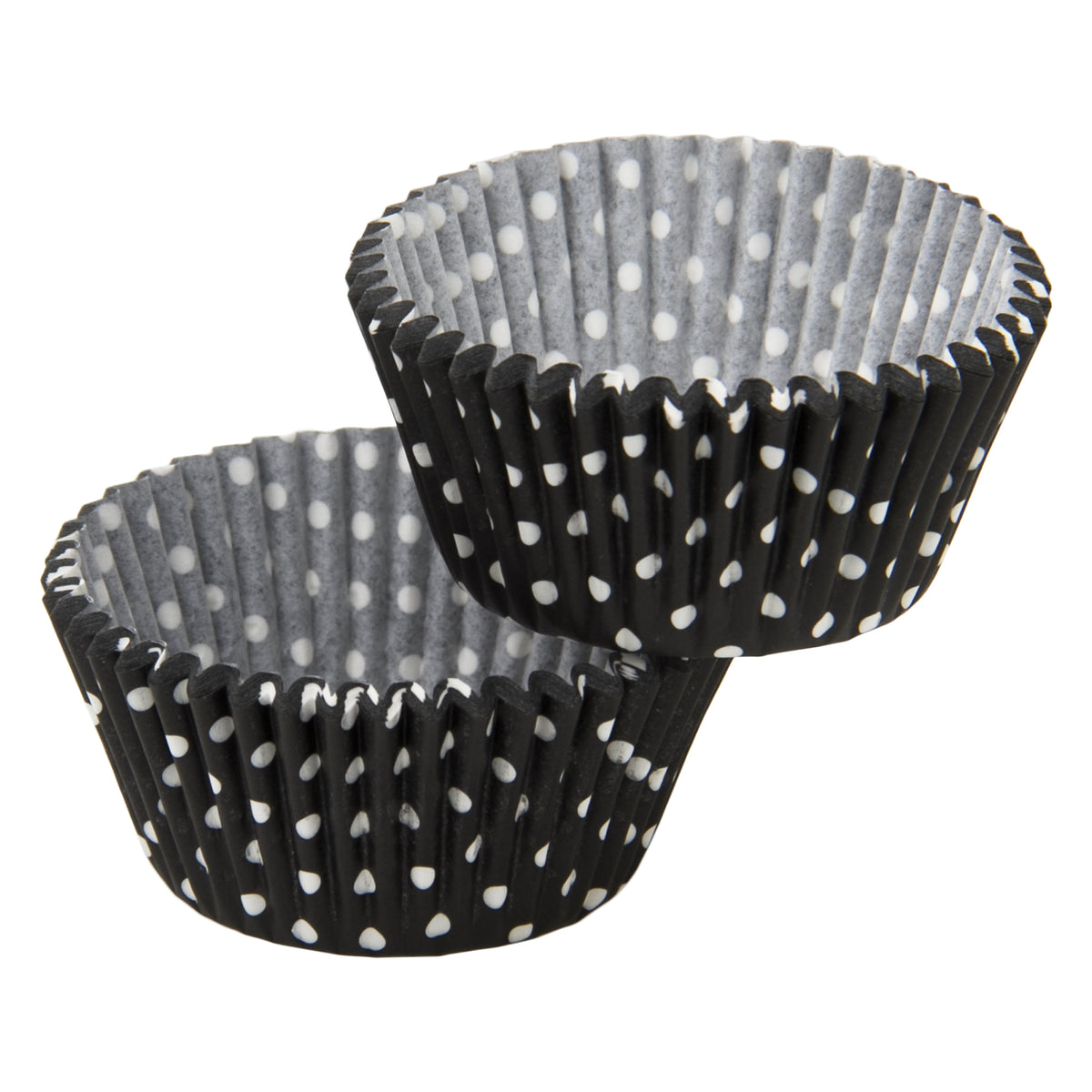 REGENT CAKE CUPS BLACK WITH WHITE DOTS 50PK, 50MM DIAX32.5MM