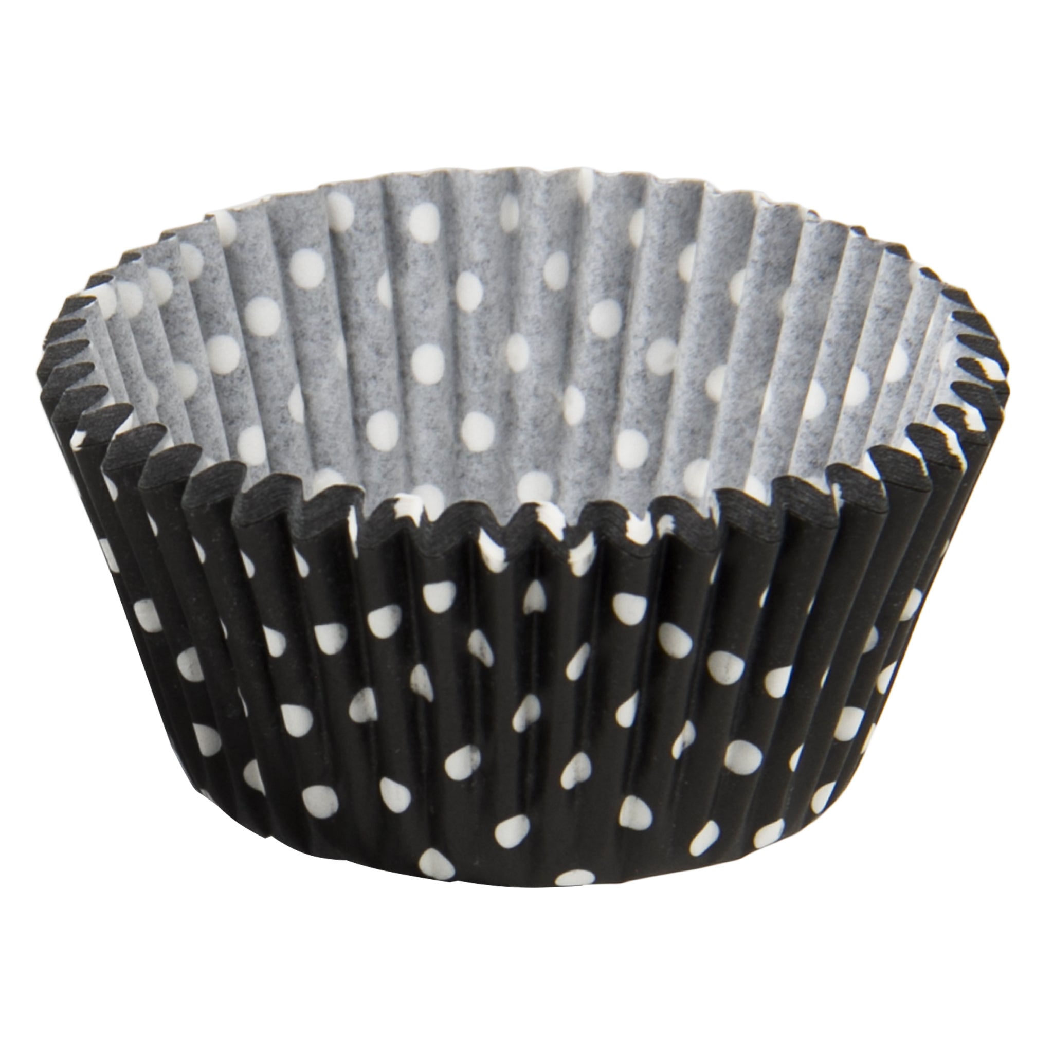 REGENT CAKE CUPS BLACK WITH WHITE DOTS 50PK, 50MM DIAX32.5MM