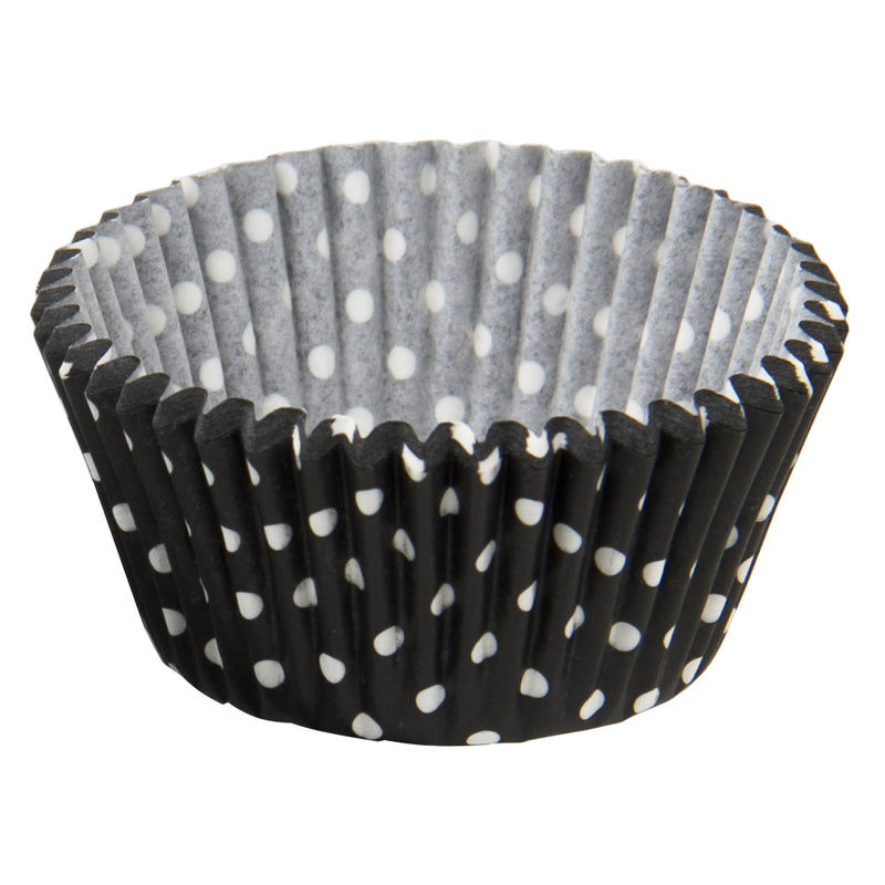 REGENT CAKE CUPS BLACK WITH WHITE DOTS 50PC, (50MM:DX32.5MM)