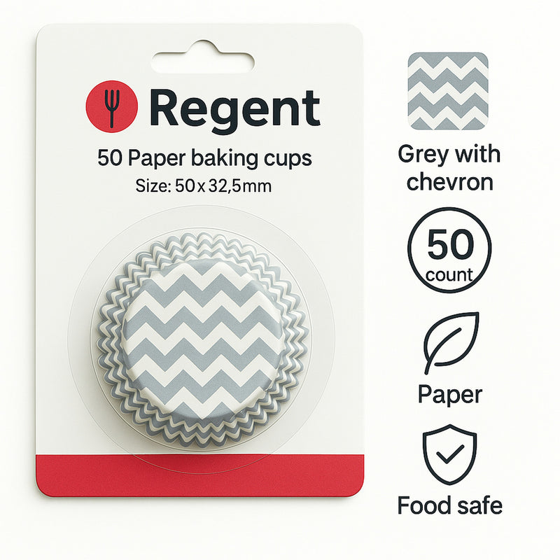 REGENT CAKE CUPS CHEVRON DOVE GREY 50 PIECES, (50X37.5MM)