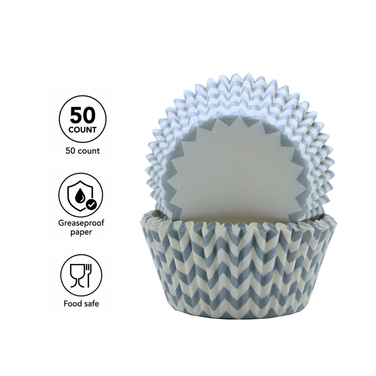 REGENT CAKE CUPS CHEVRON DOVE GREY 50PK, 50X37.5MM