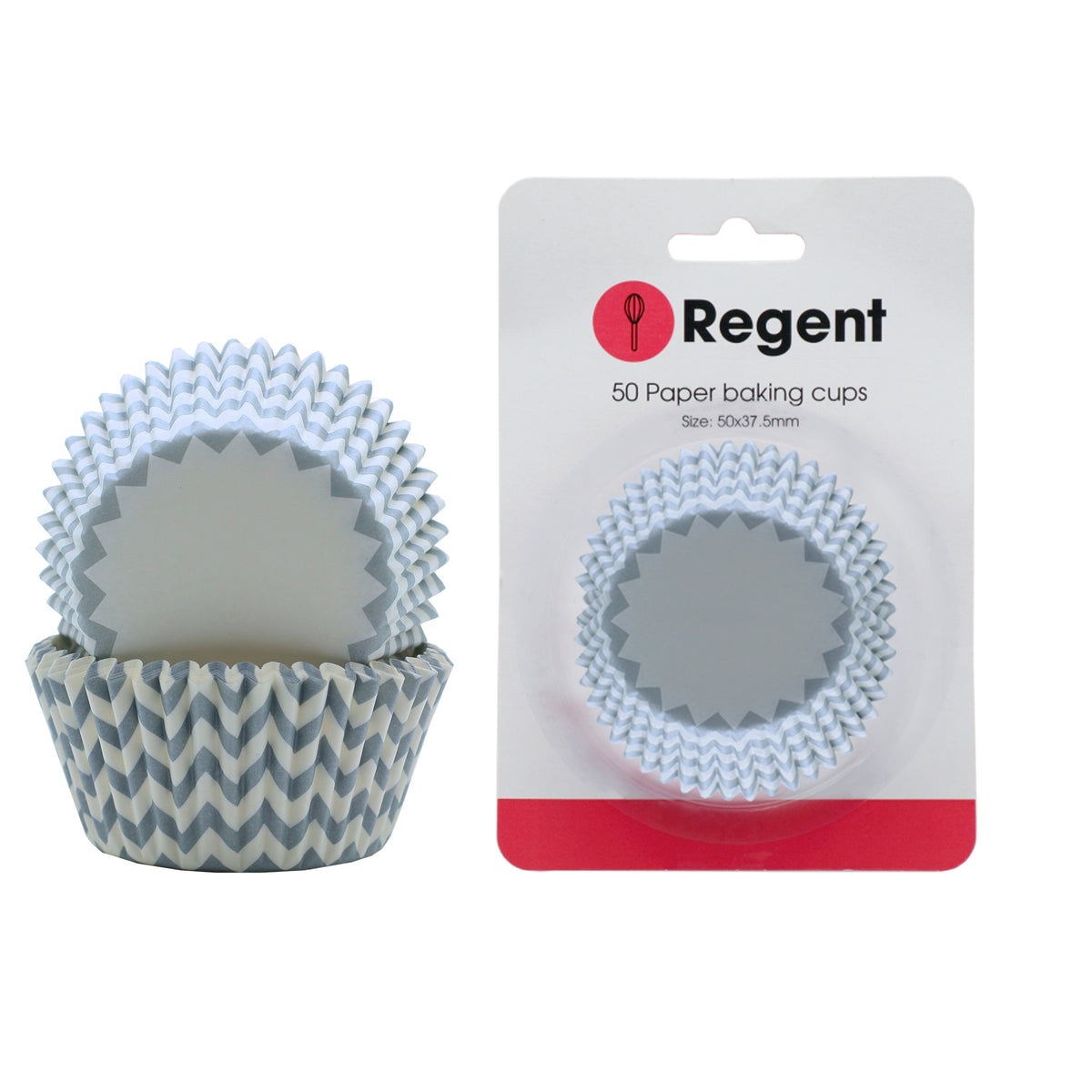 REGENT CAKE CUPS CHEVRON DOVE GREY 50PK, 50X37.5MM