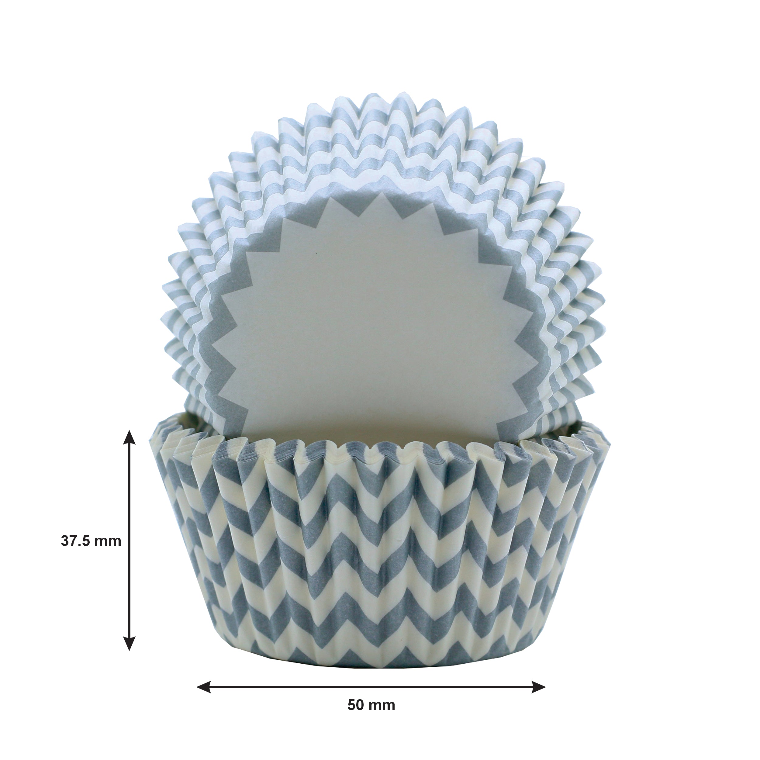 REGENT CAKE CUPS CHEVRON DOVE GREY 50PK, 50X37.5MM