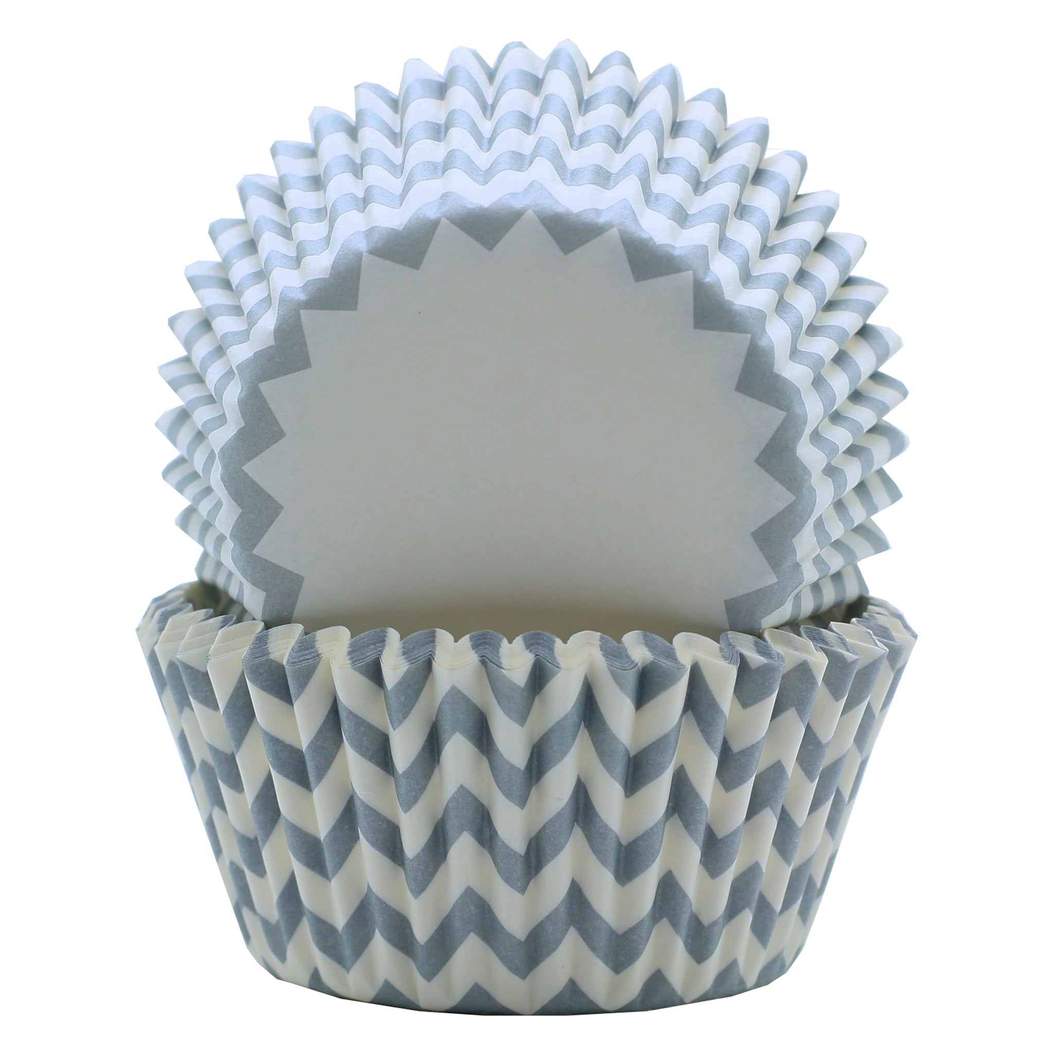 REGENT CAKE CUPS CHEVRON DOVE GREY 50PK, 50X37.5MM