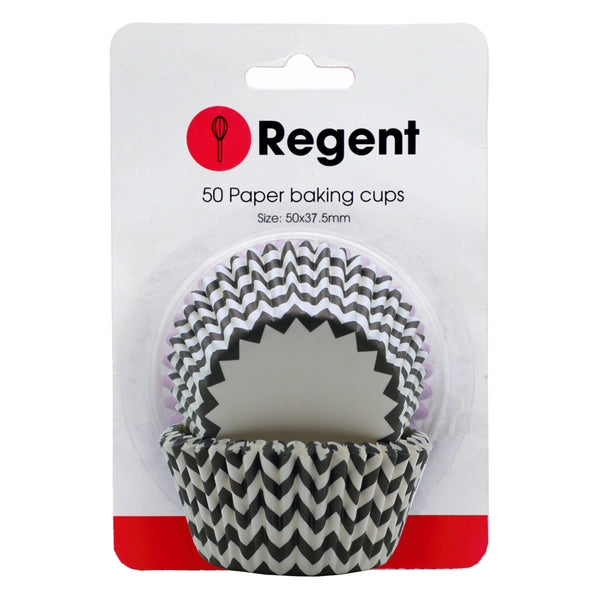 REGENT CAKE CUPS CHEVRON BLACK & WHITE 50 PIECES, (50X37.5MM)