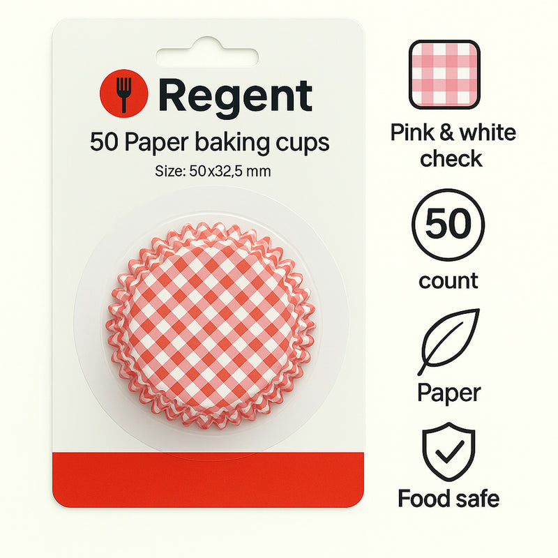 REGENT CAKE CUPS PINK AND WHITE CHECK 50 PCS, (50X32.5MM)