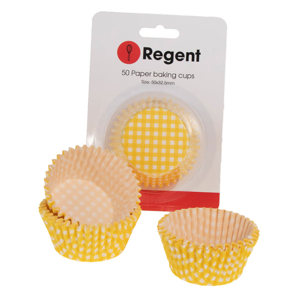 REGENT CAKE CUPS YELLOW AND WHITE CHECK 50 PCS, (50X32.5MM)