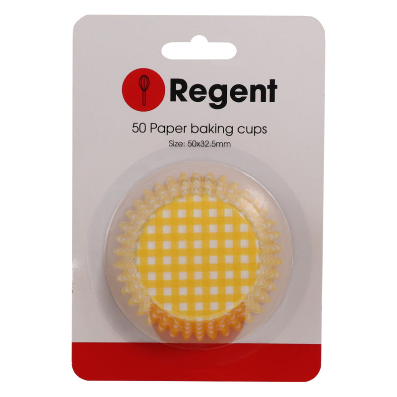REGENT CAKE CUPS YELLOW AND WHITE CHECK 50 PCS, (50X32.5MM)