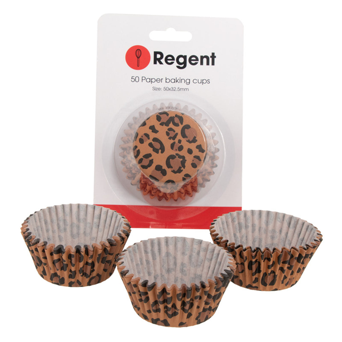 REGENT CAKE CUPS BROWN AND BLACK LEOPARD PRINT 50PK, 50X32.5MM