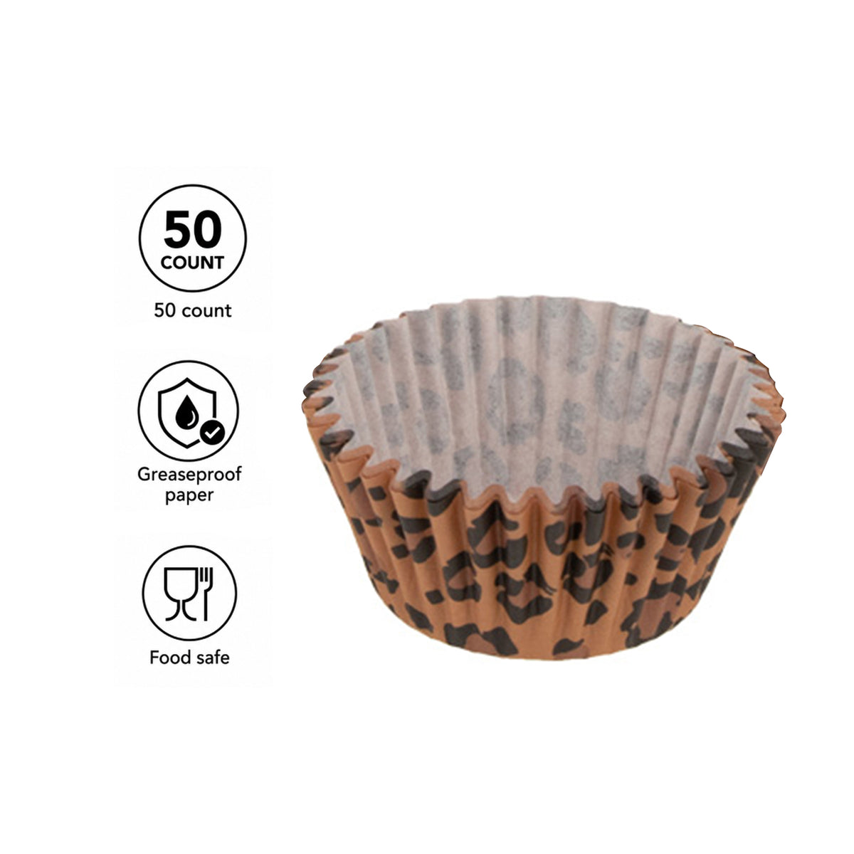 REGENT CAKE CUPS BROWN AND BLACK LEOPARD PRINT 50PK, 50X32.5MM