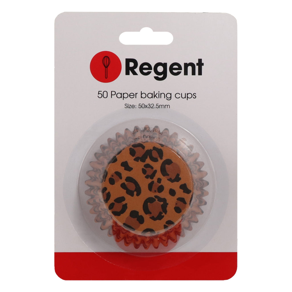 REGENT CAKE CUPS BROWN AND BLACK LEOPARD PRINT 50PK, 50X32.5MM