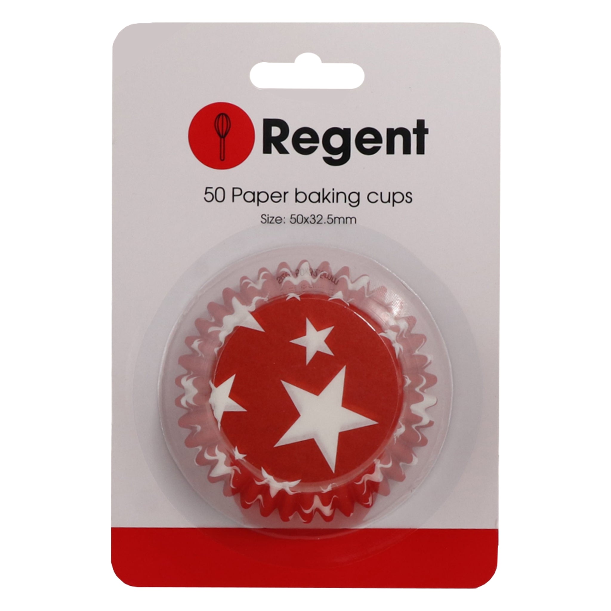 REGENT CAKE CUPS RED WITH WHITE STARS 50PK, 50X32.5MM