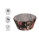 REGENT CAKE CUPS BLACK WITH PINK ROSES AND WHITE DAISIES 50PK, 50X32.5MM
