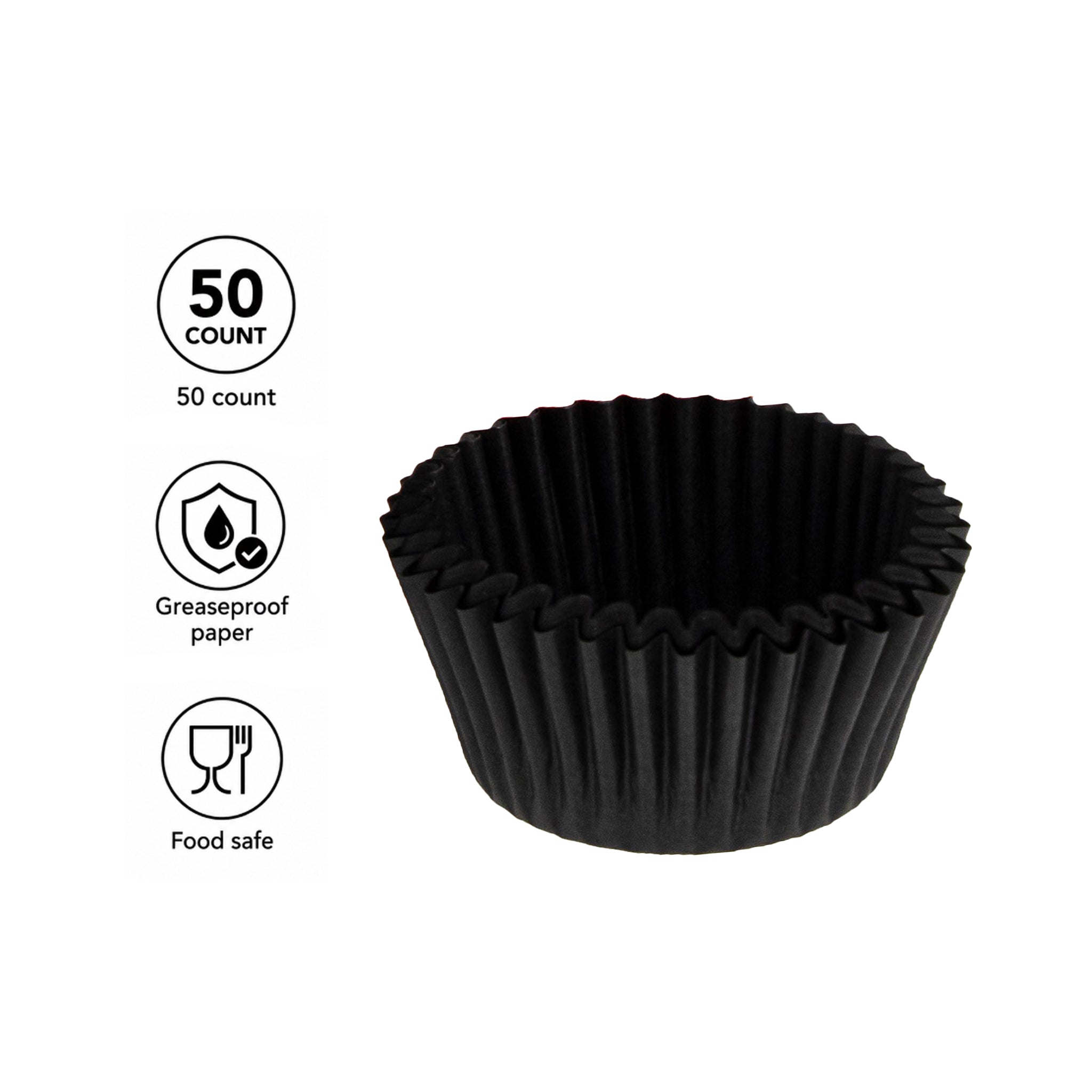REGENT CAKE CUPS BLACK GLASSINE PAPER 50PK, 50X32.5MM