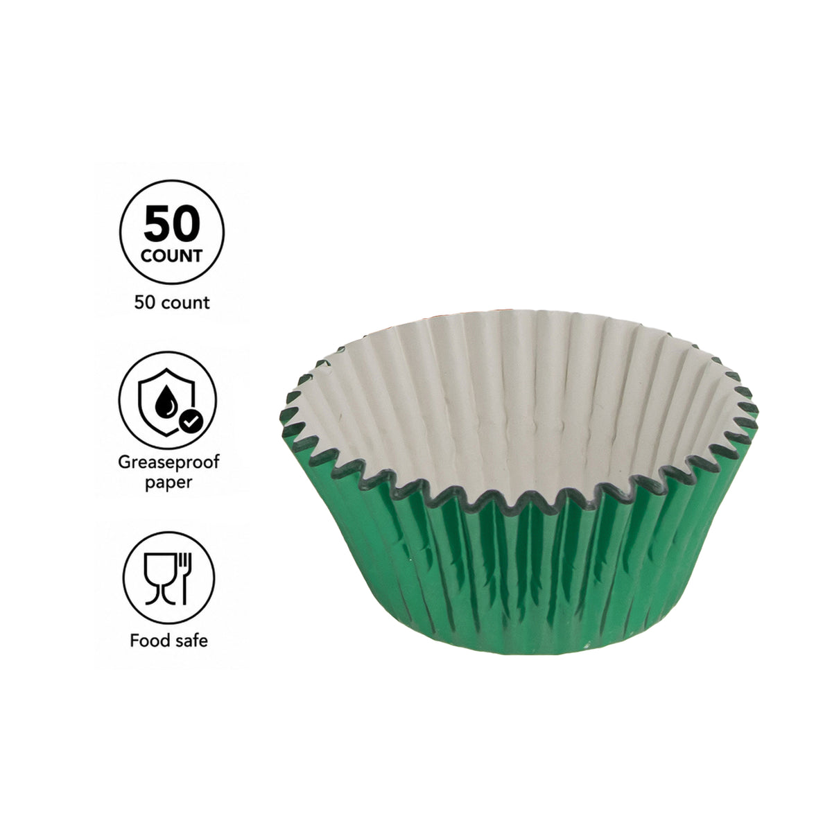 REGENT CAKE CUPS GREEN FOIL 50PK, 50X32.5MM