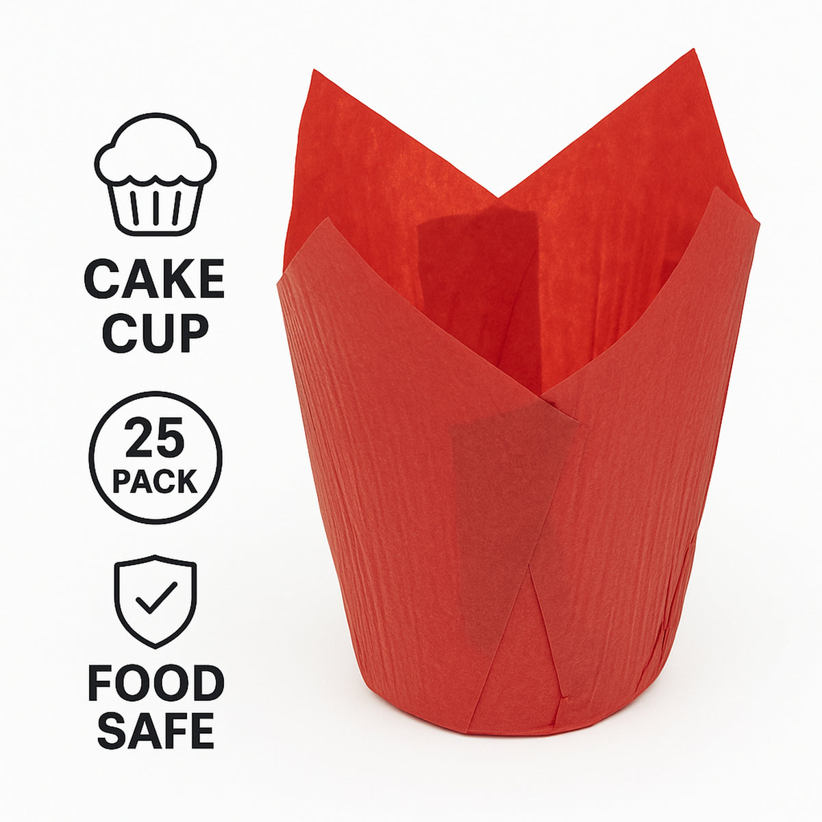 REGENT TULIP MUFFIN CUPS RED GREASE PROOF PAPER 25PK, 80/50MM DIAX90MM
