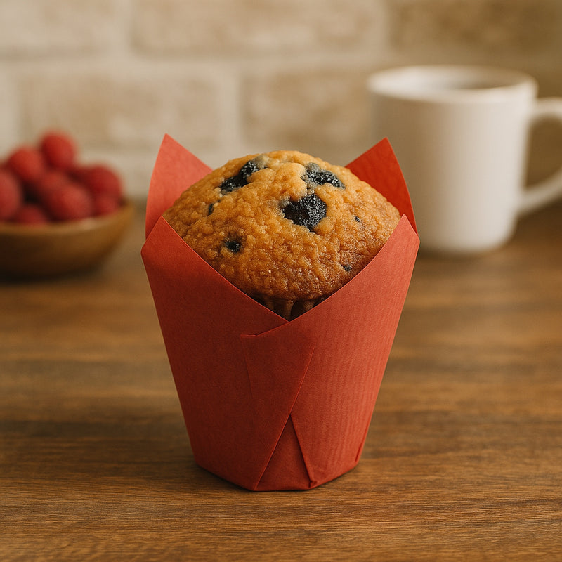 REGENT TULIP MUFFIN CUPS RED GREASE PROOF PAPER 25 PCS, (80/50MM DIAX90MM)