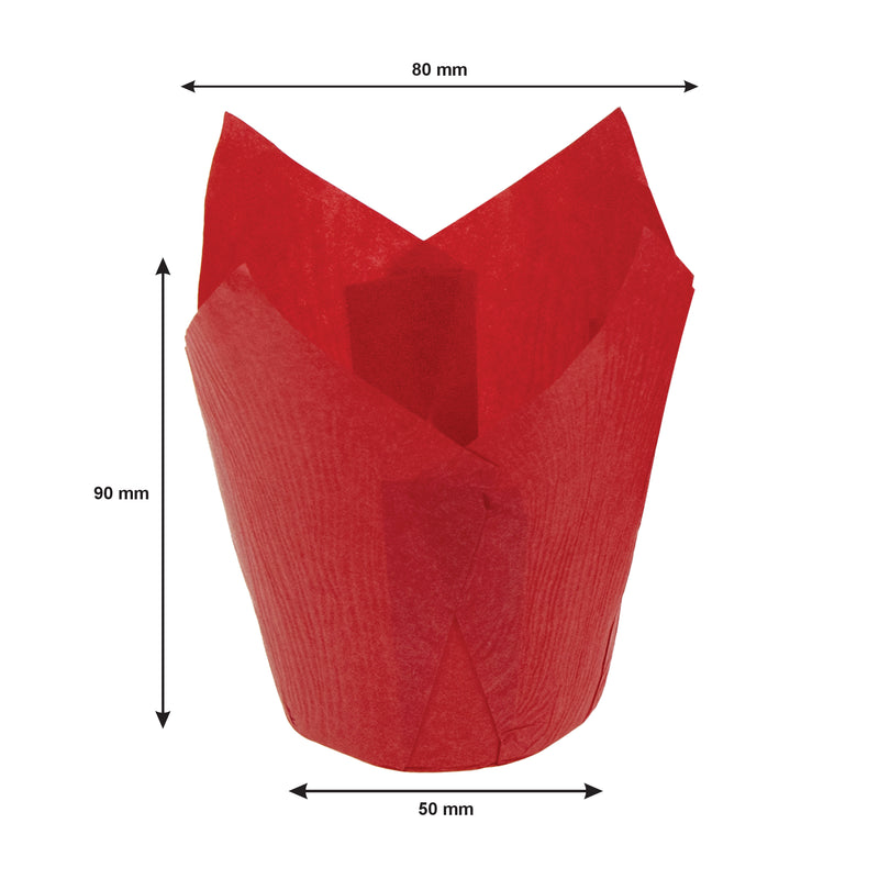 REGENT TULIP MUFFIN CUPS RED GREASE PROOF PAPER 25 PCS, (80/50MM DIAX90MM)