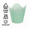 REGENT TULIP MUFFIN CUPS TURQUOISE WITH WHITE CHECKS GREASE PROOF PAPER 25PK, 80/50MM DIA