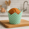 REGENT TULIP MUFFIN CUPS TURQUOISE WITH WHITE CHECKS GREASE PROOF PAPER 25PK, 80/50MM DIA