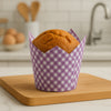 REGENT TULIP MUFFIN CUPS PURPLE WITH WHITE CHECKS GREASE PROOF PAPER 25PK, 80/50MM DIA