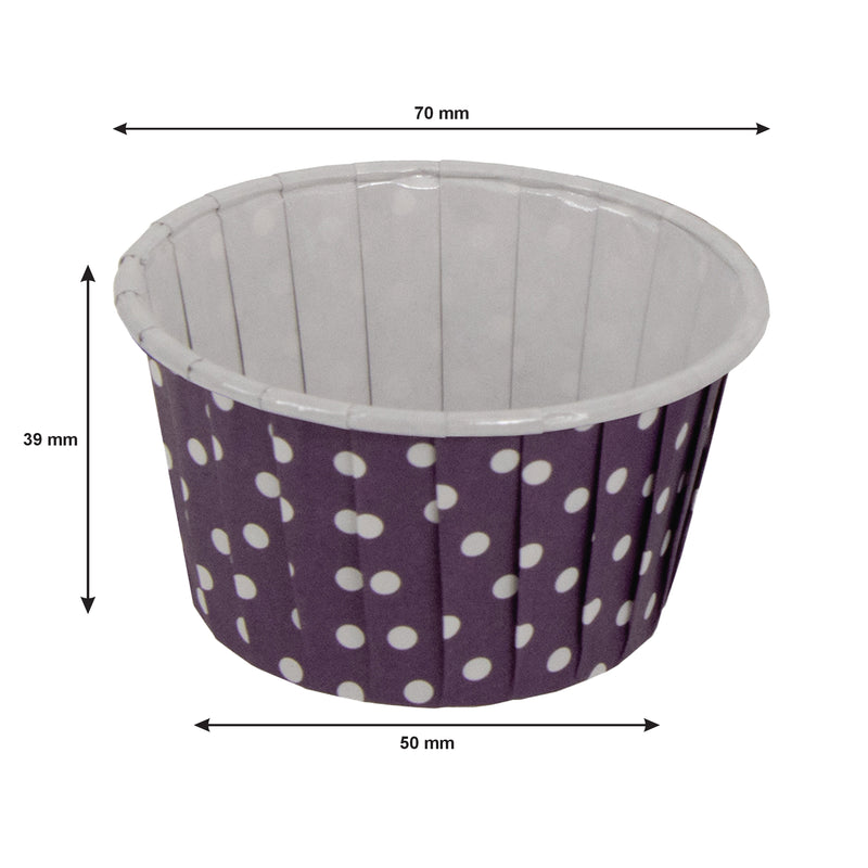 REGENT CUPCAKE CUPS PURPLE WITH WHITE DOTS PET LINED 25 PCS, (50/70MM DIAX39MM)