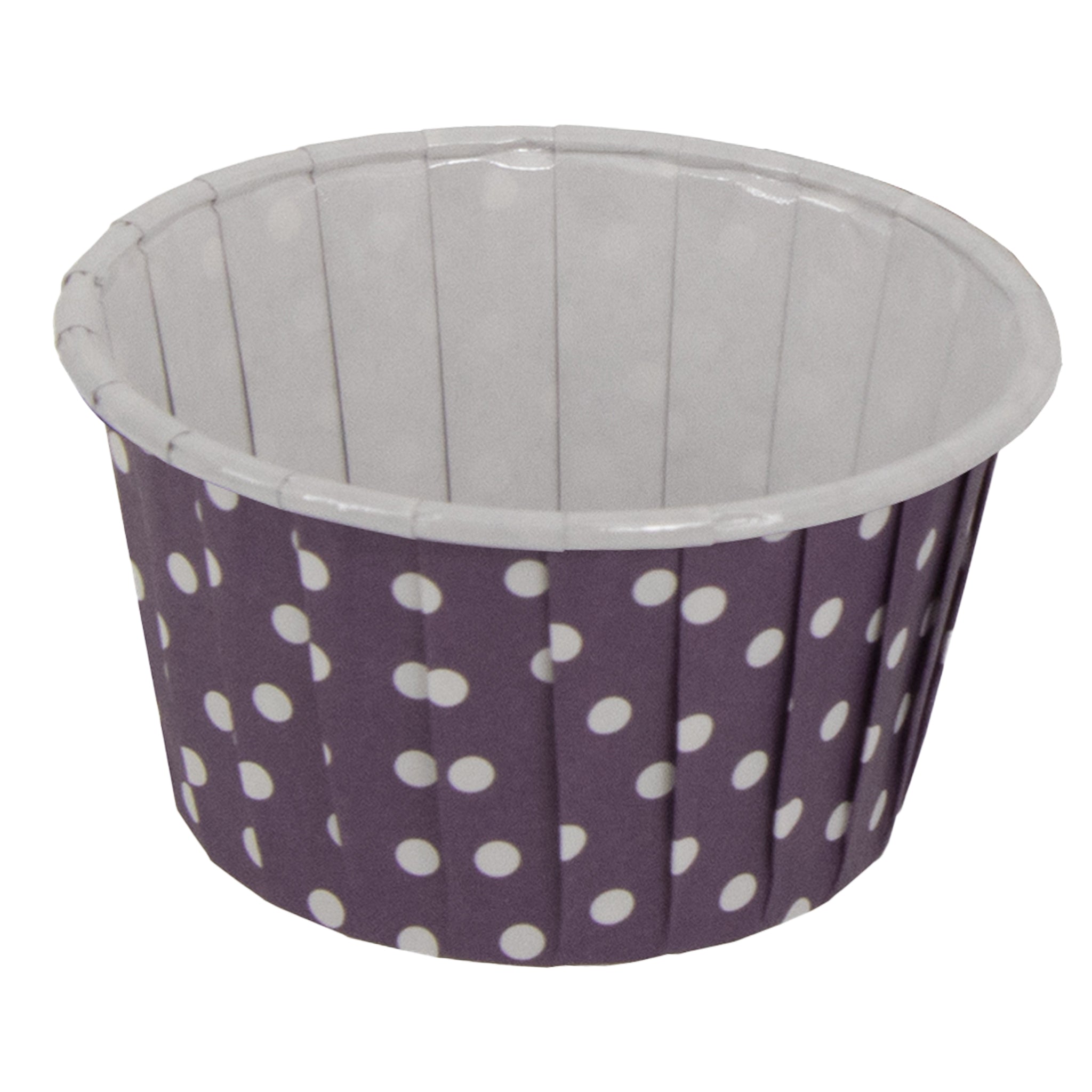 REGENT CUPCAKE CUPS PURPLE WITH WHITE DOTS PET LINED 25PK, 70MM DIAX35MM