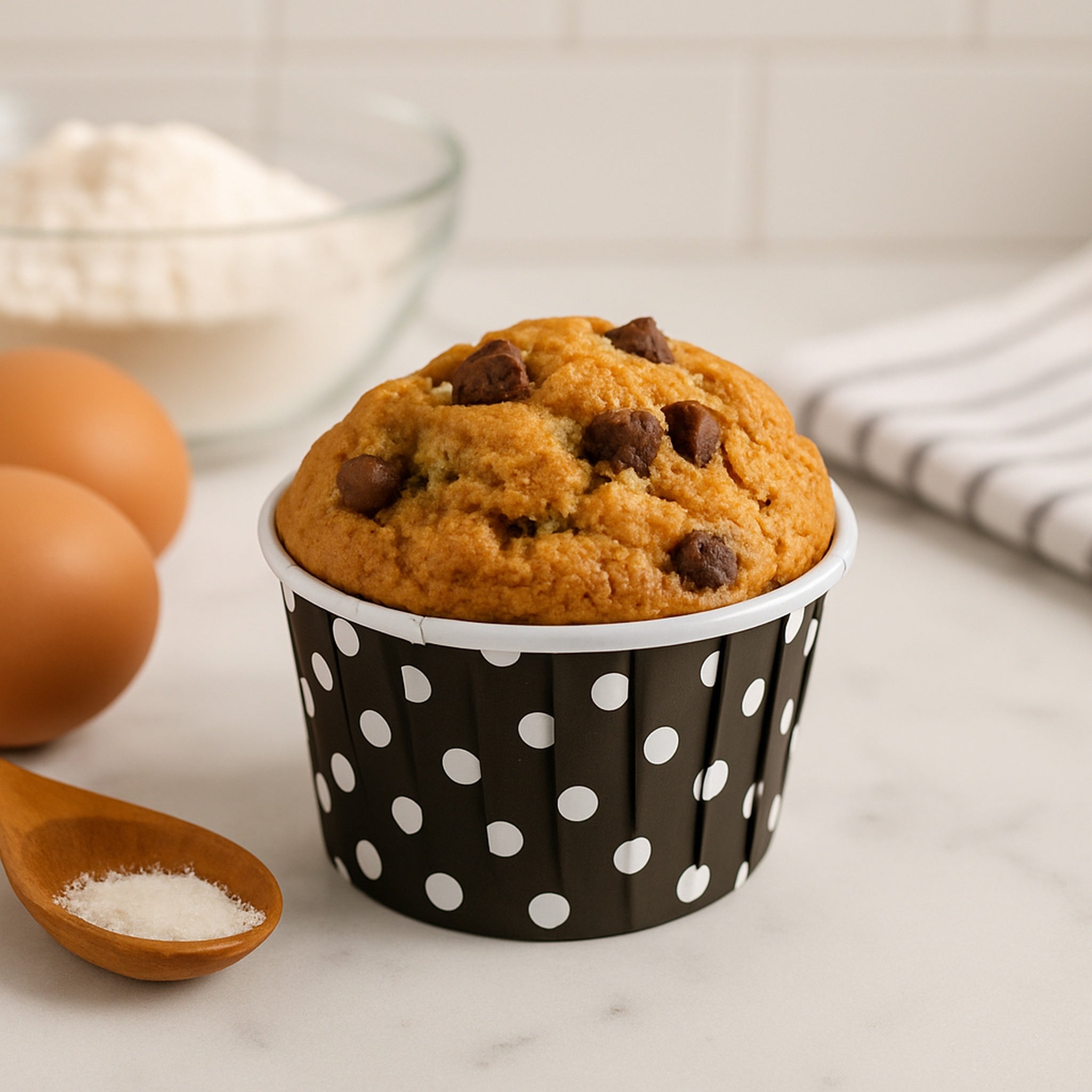 REGENT CUPCAKE CUPS BLACK WITH WHITE DOTS PET LINED 25PK, 70MM DIAX35MM