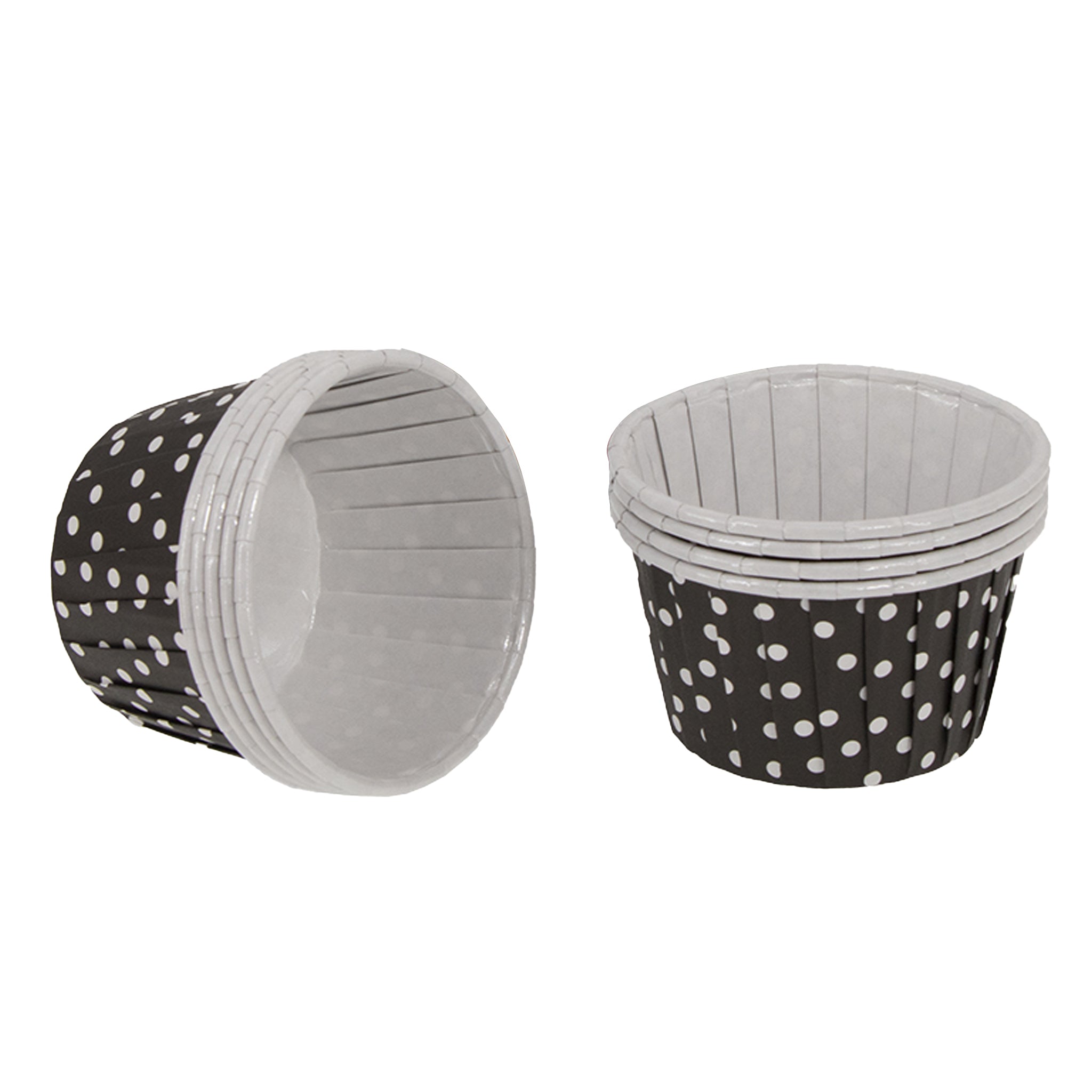 REGENT CUPCAKE CUPS BLACK WITH WHITE DOTS PET LINED 25PK, 70MM DIAX35MM