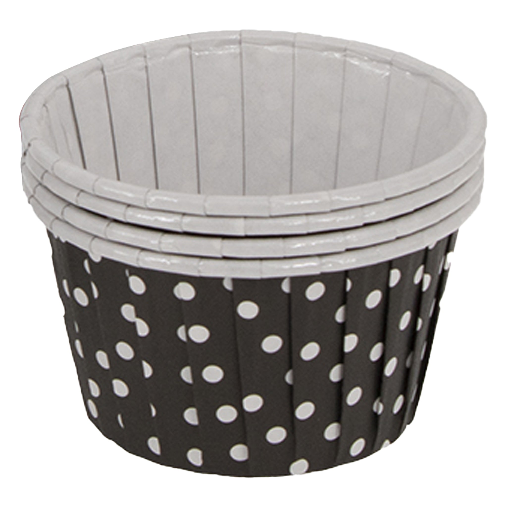 REGENT CUPCAKE CUPS BLACK WITH WHITE DOTS PET LINED 25PK, 70MM DIAX35MM