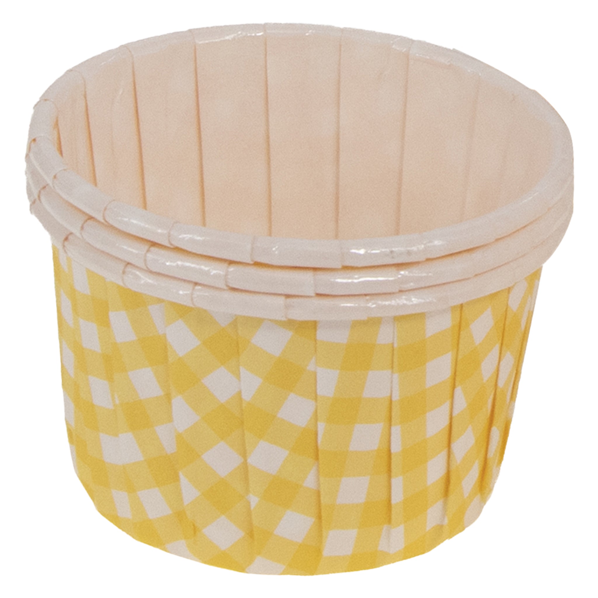 REGENT CAKE/ICE CREAM CUPS YELLOW CHECK PET LINED 25PK, 55MM DIAX35MM
