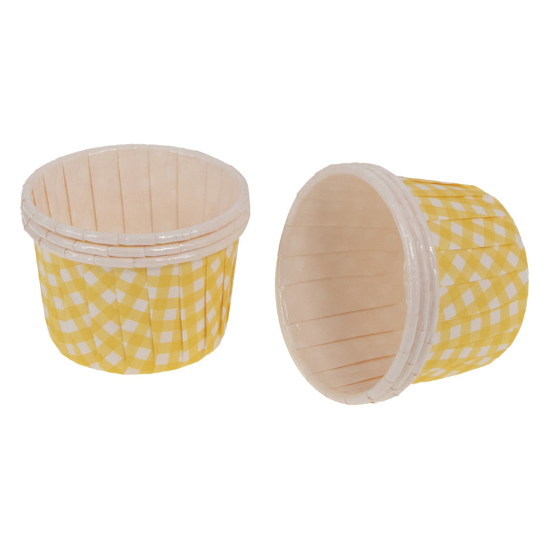 REGENT CAKE/ICE CREAM CUPS YELLOW CHECK PET LINED 25 PCS, (55/44MM DIAX35MM)
