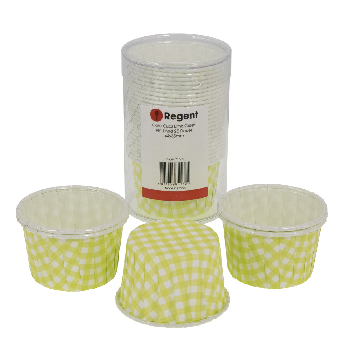 REGENT CAKE/ICE CREAM LIME GREEN CHECK PET LINED 25PK, 55MM DIAX35MM