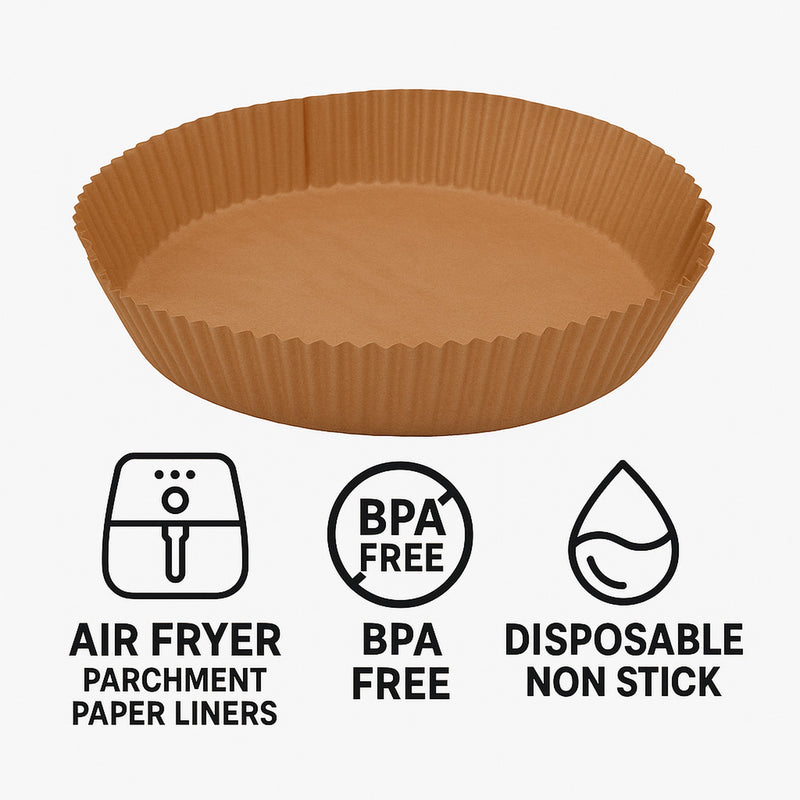 REGENT AIR FRYER ROUND PARCHMENT PAPER LINERS IN PVC BOX 50PK, 200MM DIA