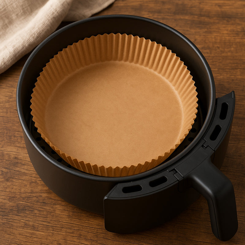 REGENT AIR FRYER ROUND PARCHMENT PAPER LINERS IN PVC BOX 50PK, 200MM DIA