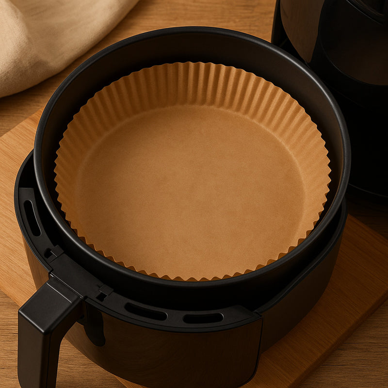 REGENT AIR FRYER ROUND PARCHMENT PAPER LINERS IN PVC BOX 50PK, 200MM DIA