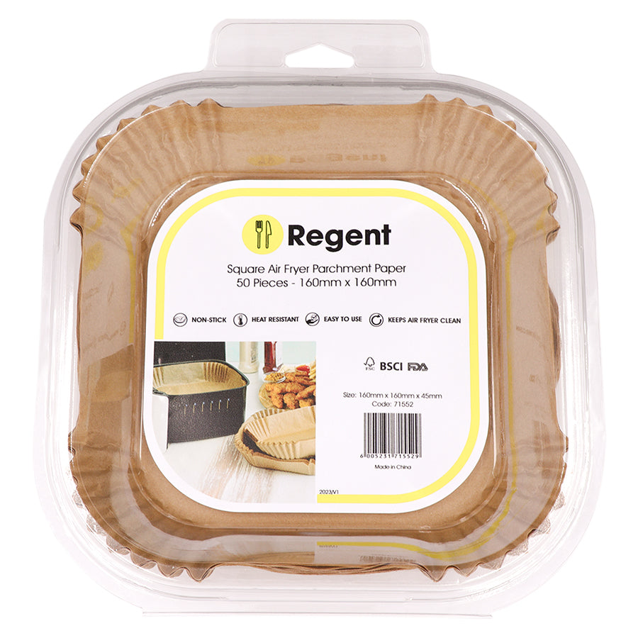 REGENT AIR FRYER SQUARE PARCHMENT PAPER LINERS IN PVC BOX 50PK, 160X160MM
