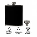 BAR BUTLER HIP FLASK ST STEEL WITH BLACK LEATHERETTE COVER AND FUNNEL, 250ML