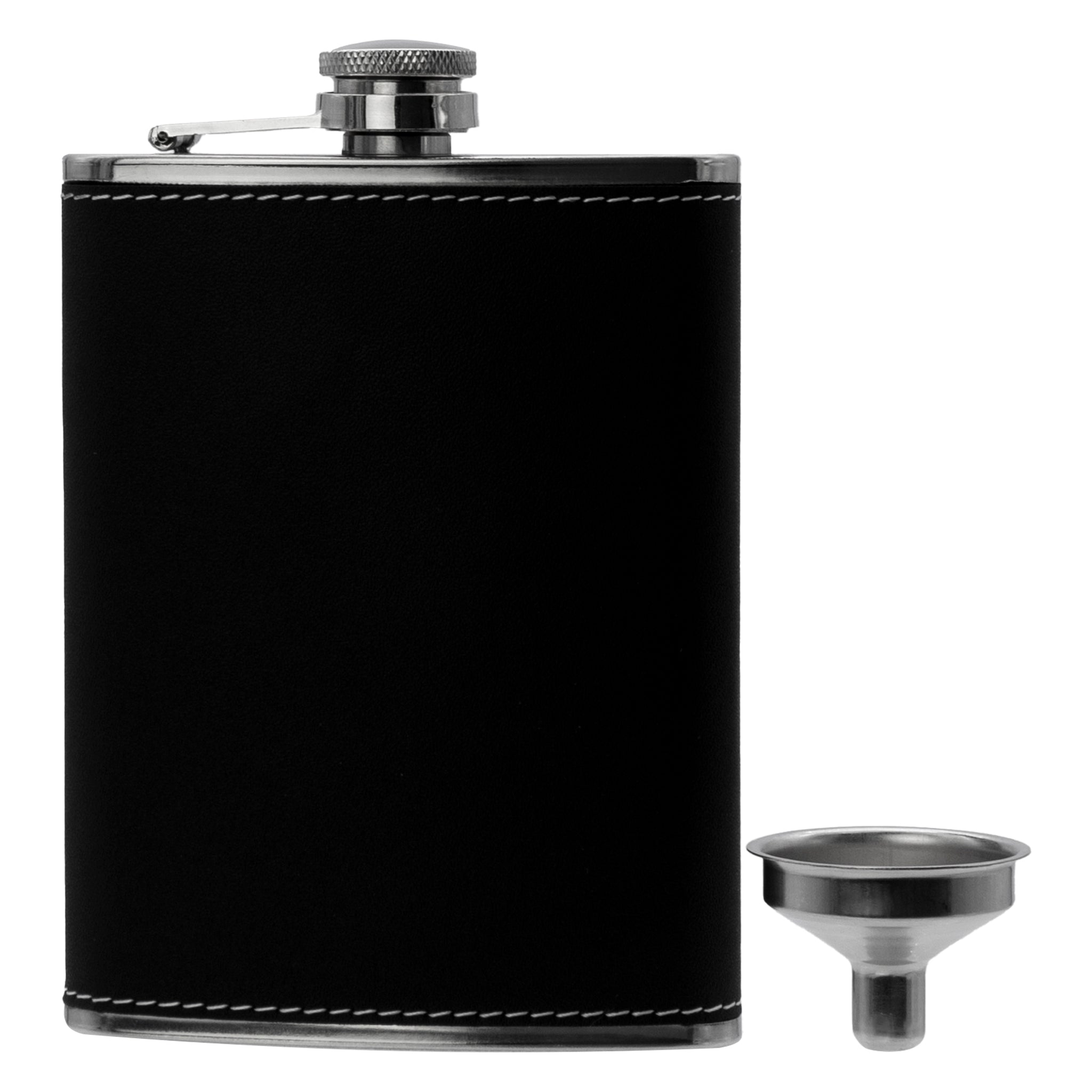BAR BUTLER HIP FLASK ST STEEL WITH BLACK LEATHERETTE COVER AND FUNNEL, 250ML