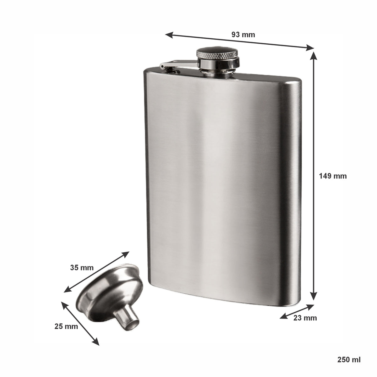 BAR BUTLER HIP FLASK WITH FUNNEL ST STEEL, 250ML
