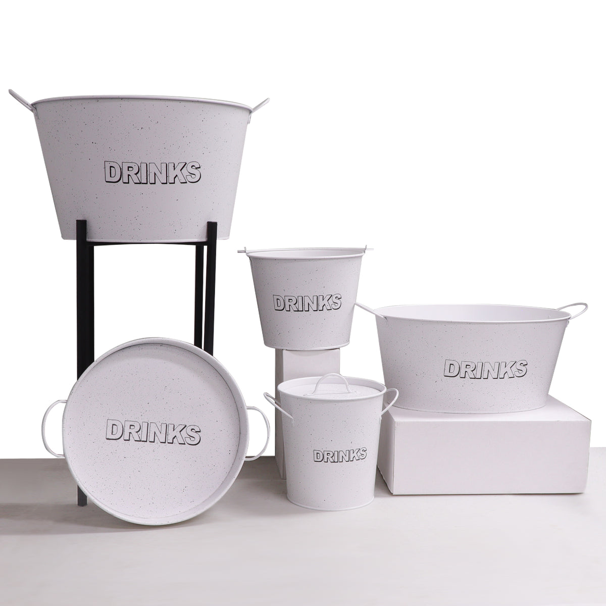 BAR BUTLER ICE BUCKET WITH HANDLES, PLASTIC LINER & LID WHITE MOTTLED BLACK, 3L