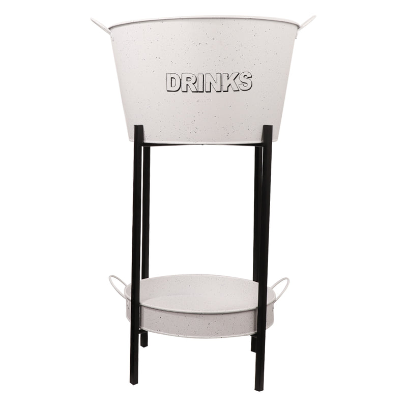 BAR BUTLER WINE BUCKET WITH HANDLES WHITE MOTTLED BLACK 18LT ON BLACK STAND, (455/390MM DIAX715MM)