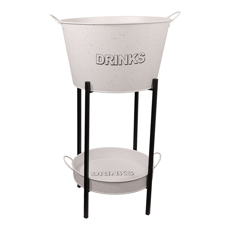 BAR BUTLER WINE BUCKET WITH HANDLES WHITE MOTTLED BLACK 18LT ON BLACK STAND, (455/390MM DIAX715MM)