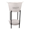 BAR BUTLER WINE BUCKET WITH HANDLES WHITE MOTTLED BLACK 18LT ON BLACK STAND, (455/390MM DIAX715MM)