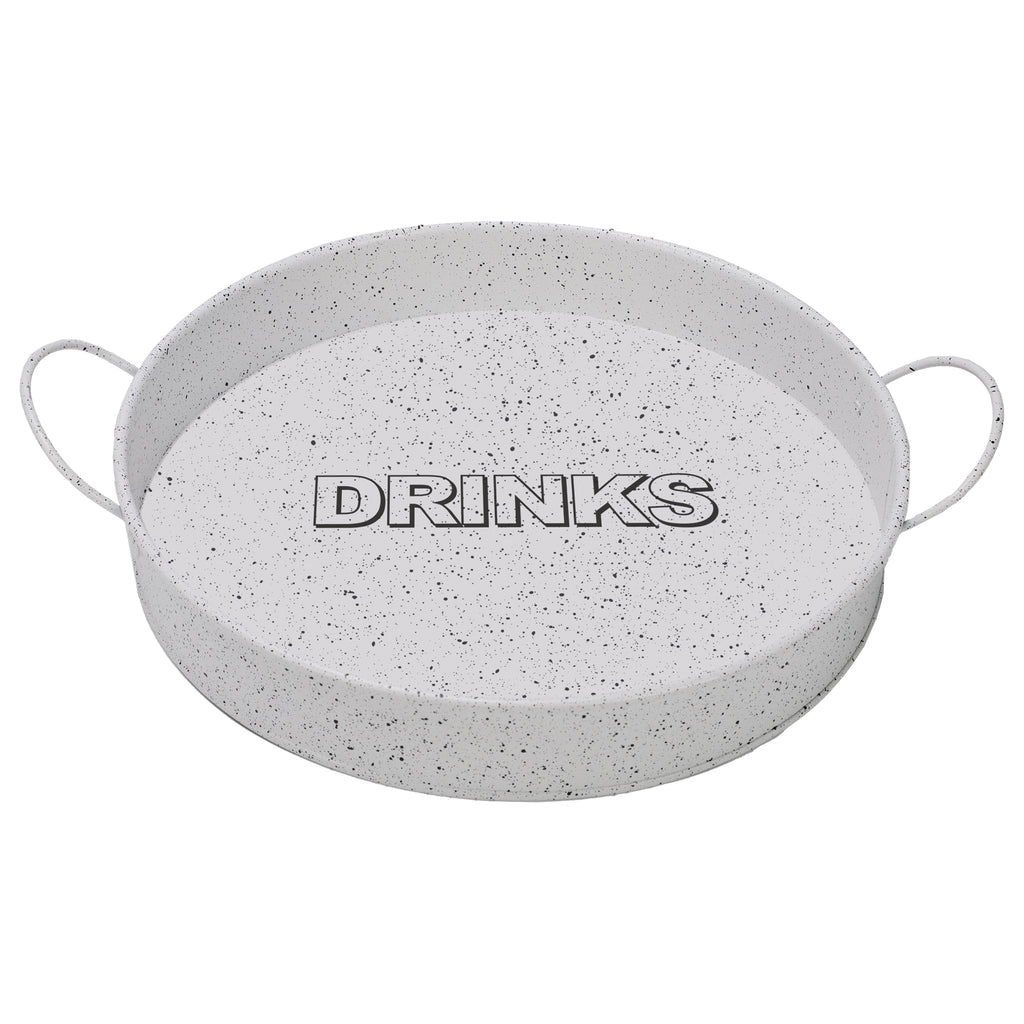 BAR BUTLER BAR TRAY WHITE MOTTLED BLACK, 310MM DIA
