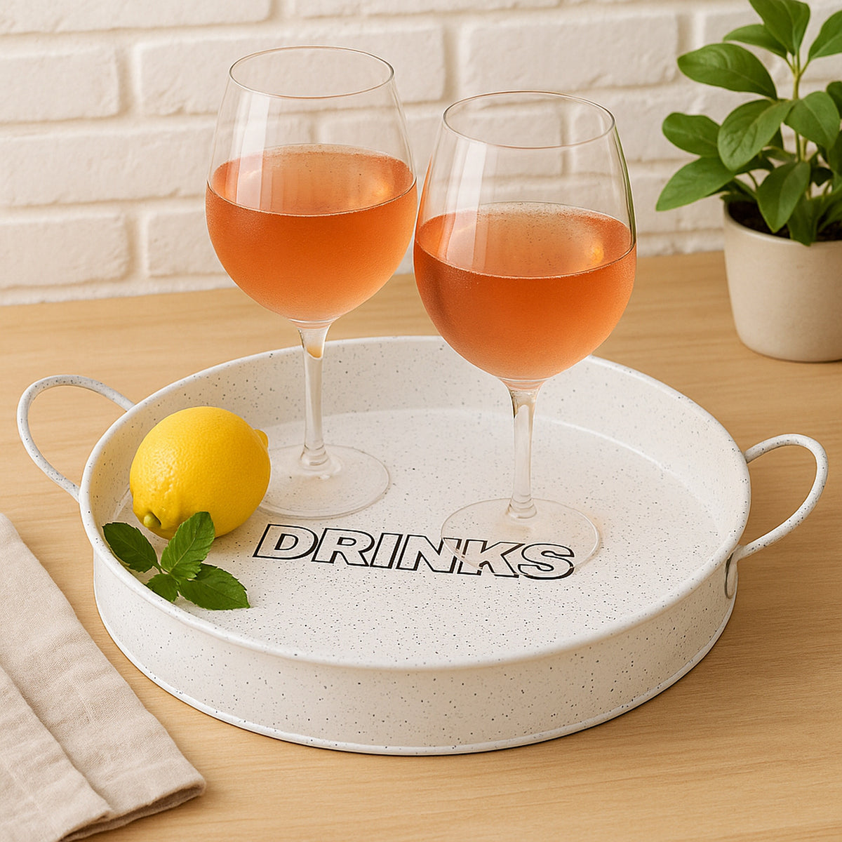 BAR BUTLER BAR TRAY WHITE MOTTLED BLACK, 310MM DIA