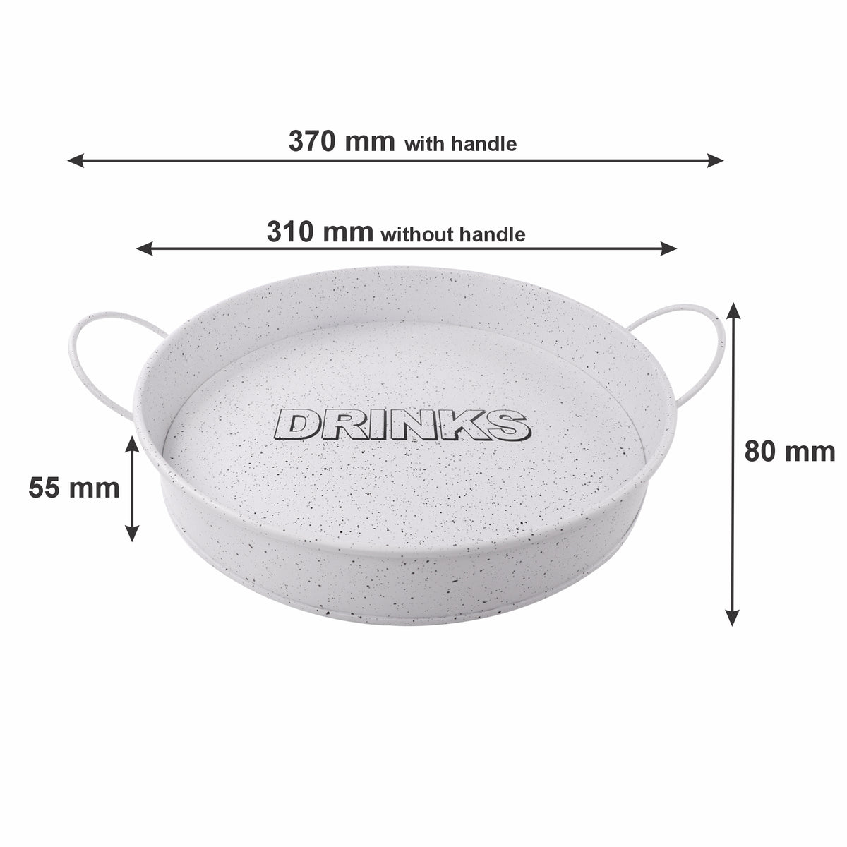 BAR BUTLER BAR TRAY WHITE MOTTLED BLACK, 310MM DIA